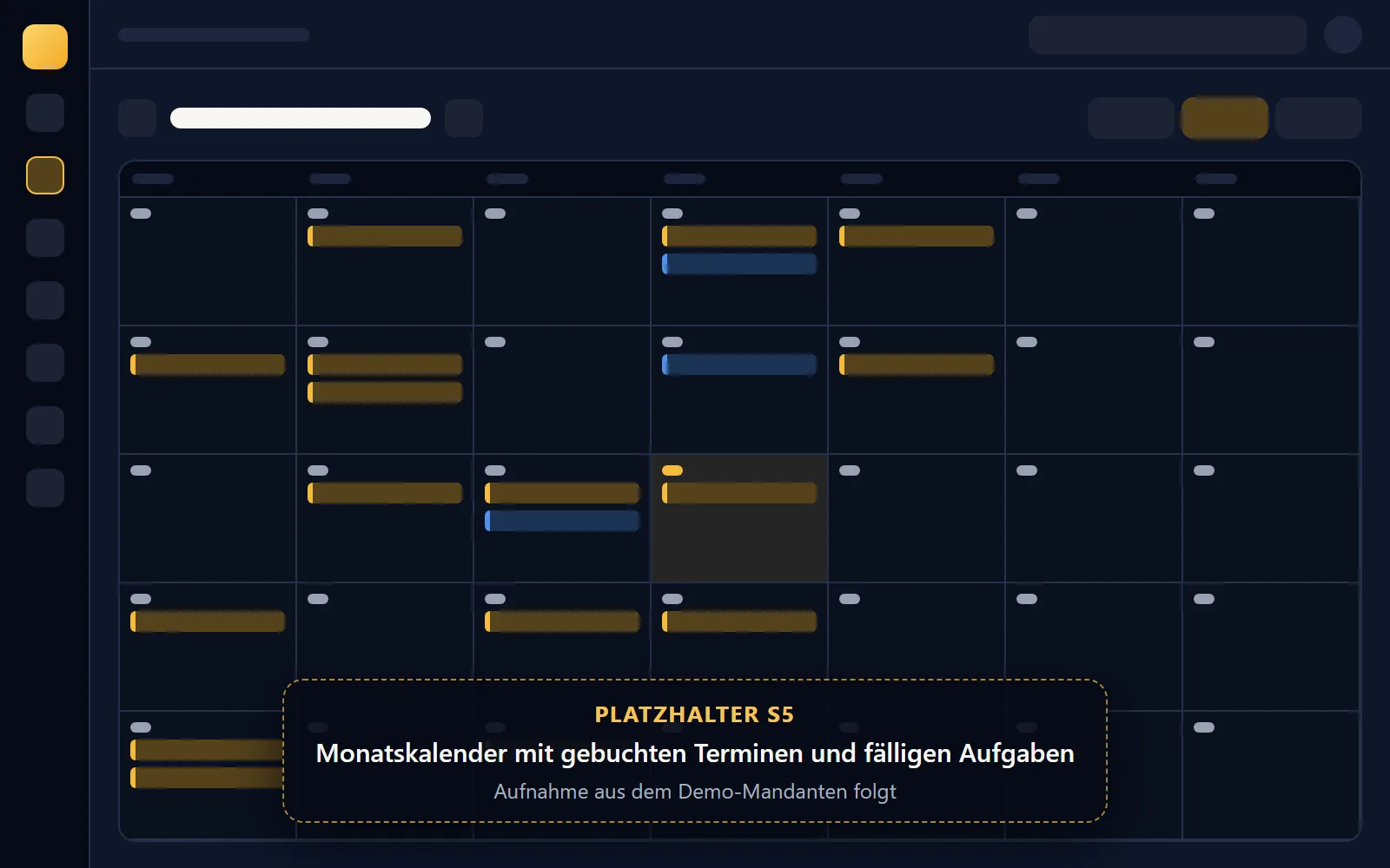 Monatskalender mit gebuchten Terminen und fälligen Aufgaben