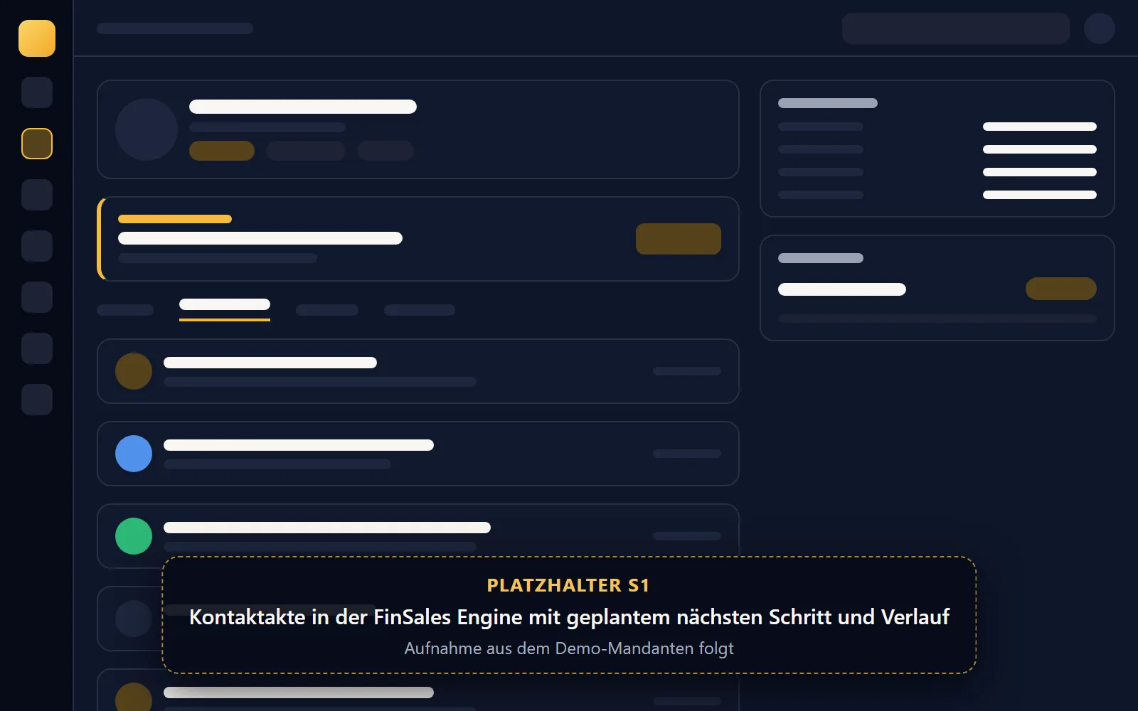 Kontaktakte in der FinSales Engine mit geplantem nächsten Schritt und Verlauf