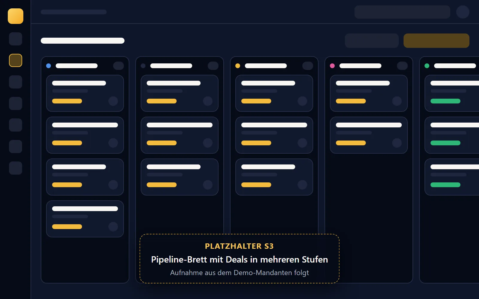 Pipeline-Brett mit Deals in mehreren Stufen